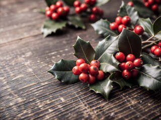 Faint Repetitive Pattern of Holly Leaves and Berries