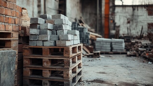 Construction Materials on Wooden Pallets