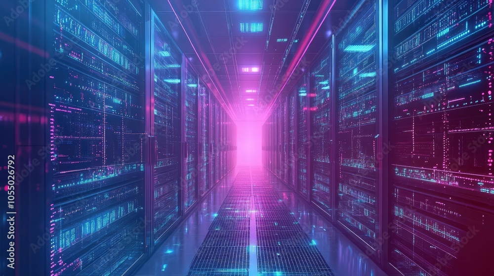 Poster serverless architecture with data flows visualized between virtual servers