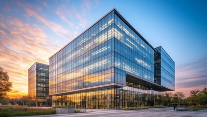 Modern Office Complex at Sunset