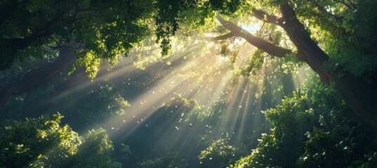 Sunlight Piercing Through the Forest Canopy