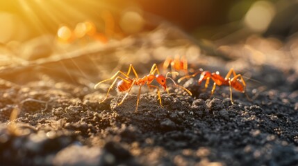 Fototapeta premium Red Ants in the Golden Hour