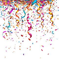 Obraz premium Colorful Falling Confetti burst illustration on a transparent background, PNG clipart, Colorful Confetti And Ribbon celebrations design