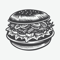 Pulled Pork Sandwich Silhouette Vector Isolated On White Background with Perfect Detail and Clarity