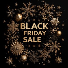 Black friday sale background with christmas elements. Black friday poster usable for banner, web, header and flyer, design with festive decorations stars and snowflakes.Christmas and new year shopping