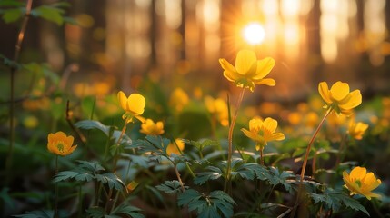 Obraz premium Golden Flowers at Sunset