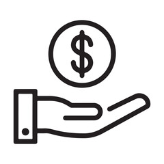 save money icon, salary money, invest finance, hand holding dollar, line symbols on white background - editable stroke vector illustration eps10, save money icon, salary icon, finance icon