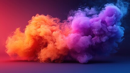 Fototapeta premium Colorful smoke clouds swirl together in vibrant hues of orange and purple against a dark backdrop, creating an artistic display