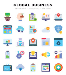 Set of 25 Global Business Flat Icons Pack.
