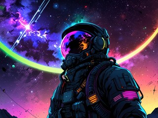 glowing solarpunk astronaut illustration