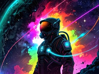 glowing solarpunk astronaut illustration