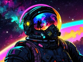 glowing solarpunk astronaut illustration