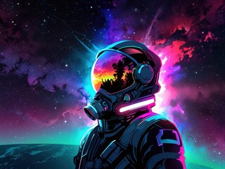 glowing solarpunk astronaut illustration