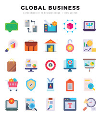 Global Business icons Pack. Flat icons set. Global Business collection set. Simple vector icons.