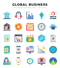 Set of Global Business Icons. Simple Flat art style icons pack. Vector illustration.