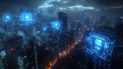 Obraz premium Futuristic City Network at Night