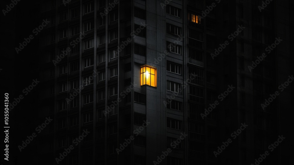 Poster A window in a building is lit up with a yellow light