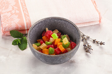 Sweet candied papaya colorful pieses