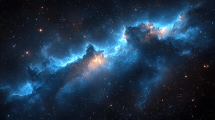 Fototapeta premium Stunning view of a vibrant nebula illuminated by stars in deep space, showcasing intricate blue and orange gas clouds glowing brightly