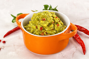 Guacamole with avocado, tomato and chili