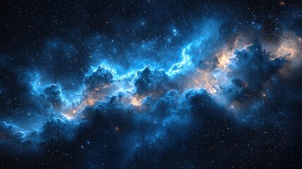 A swirling nebula illuminated by bright stars in the depths of outer space during a starry cosmic night