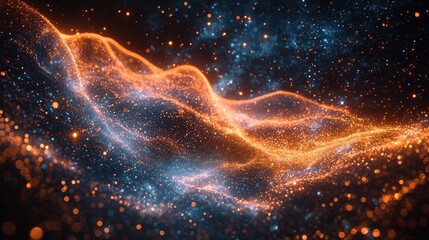 Obraz premium A vivid display of swirling cosmic colors and shimmering particles in deep space, creating a mesmerizing visual of the universe's beauty