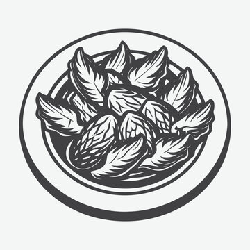 black and white chicken wings on plate clip art preview