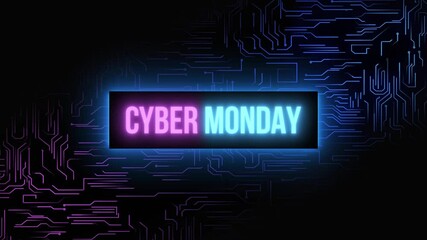 Cyber Monday with neon letters and lines on a gradient background