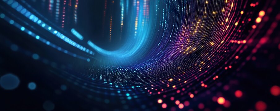 Digital background perfect for tech processes, neural networks, artificial intelligence, data transfer and encryption, digital archives, sound and graphic presentations, science, education, etc.