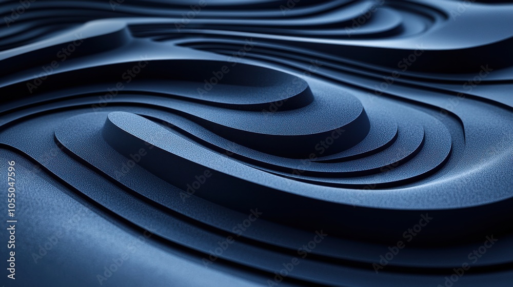 Poster abstract close-up of flowing dark blue textured layers with smooth curves and dynamic shapes in a co