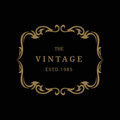 Vintage Style Logo with Classic Ornamental Frame in gold color. suitable for business branding such as restaurants, boutiques, or hotels that carry a vintage or classic theme.