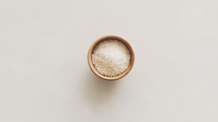 Fototapeta premium small round bowl filled with white rice on light surface