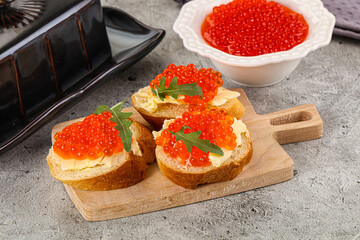 Luxury toast with red caviar