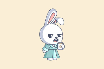 Cute bunny drinking coffee in the morning