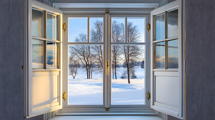 Obraz premium View from a window with snowy landscape.