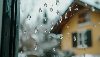 Naklejka premium Winter Rain Drops on Window