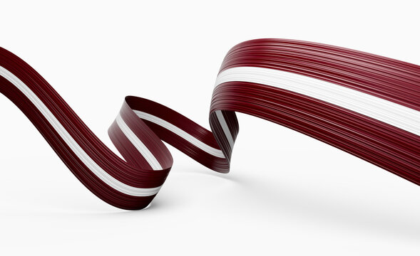 3d Flag Of Latvia 3d Shiny Waving Latvia Ribbon Flag On White Background 3d Illustration