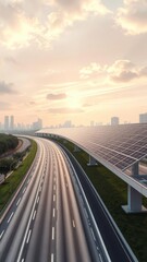 Smart highway with integrated solar panels and energy storage sustainable infrastructure innovation solar panel Ultra realistic Photorealistic 