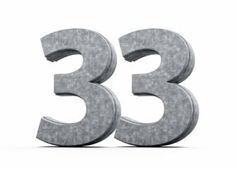 Concrete Number Thirty Three 33 Digit Made Of Grey Concrete Stone White Background 3d Illustration