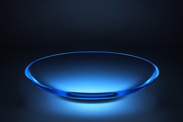 3D render. Futuristic cylindrical product display with neon glowing lights.