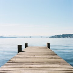 Naklejka premium Seattle pier view with I-90 bridge.