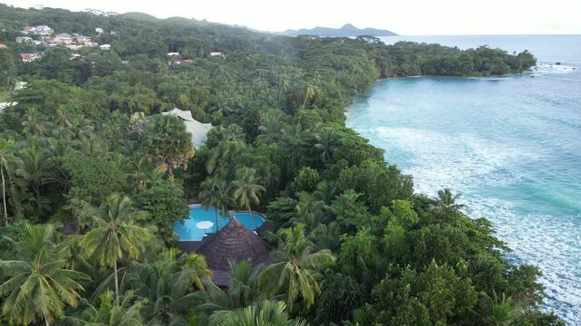 Seychelles largest Island Mahe beach landscape, Drone shot