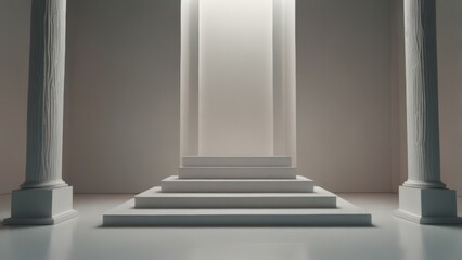 White platform in the form of steps with large columns	
