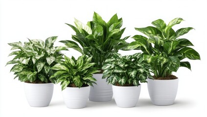 Fototapeta premium Five Vibrant Houseplants in Elegant Pots