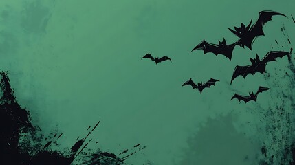 Fototapeta premium Halloween rich green background featuring minimalist bat graphics