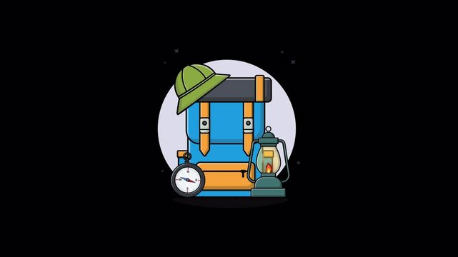 Backpack with Direction Watch and Lantern Animation Video - Transparent