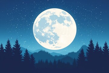 Serene Night Landscape with Full Moon