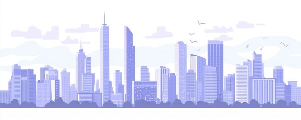 Obraz premium Purple City Skyline Panorama