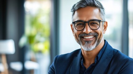 Obraz premium Professional Man Smiling in Modern Office Setting