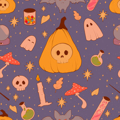 halloween  pattern with pumpkin and ghost 